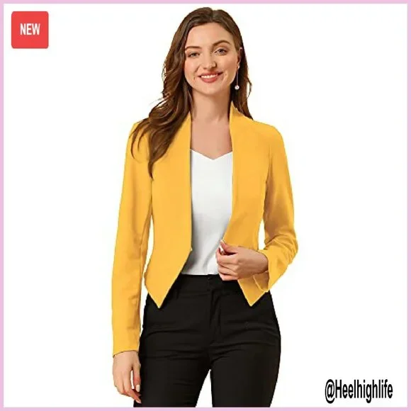 Cropped Blazer Collarless Business Casual Stretch Fabric Work Office
